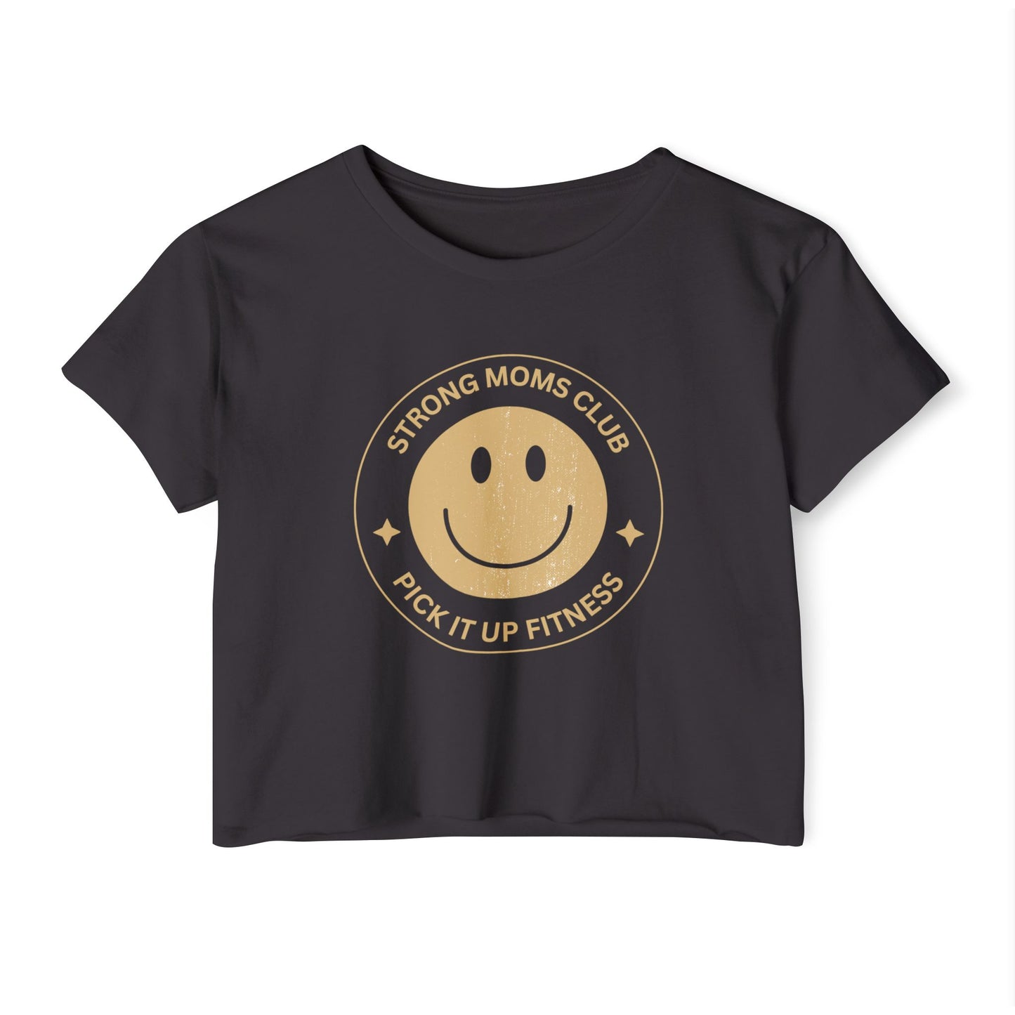 Yellow Smiley Strong Moms Club Crop Top